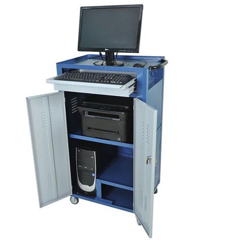 Rack Para Computador Fechado 2 Portas 2 Gavetas Chaveado Azul - Rack-R4 - Fercar