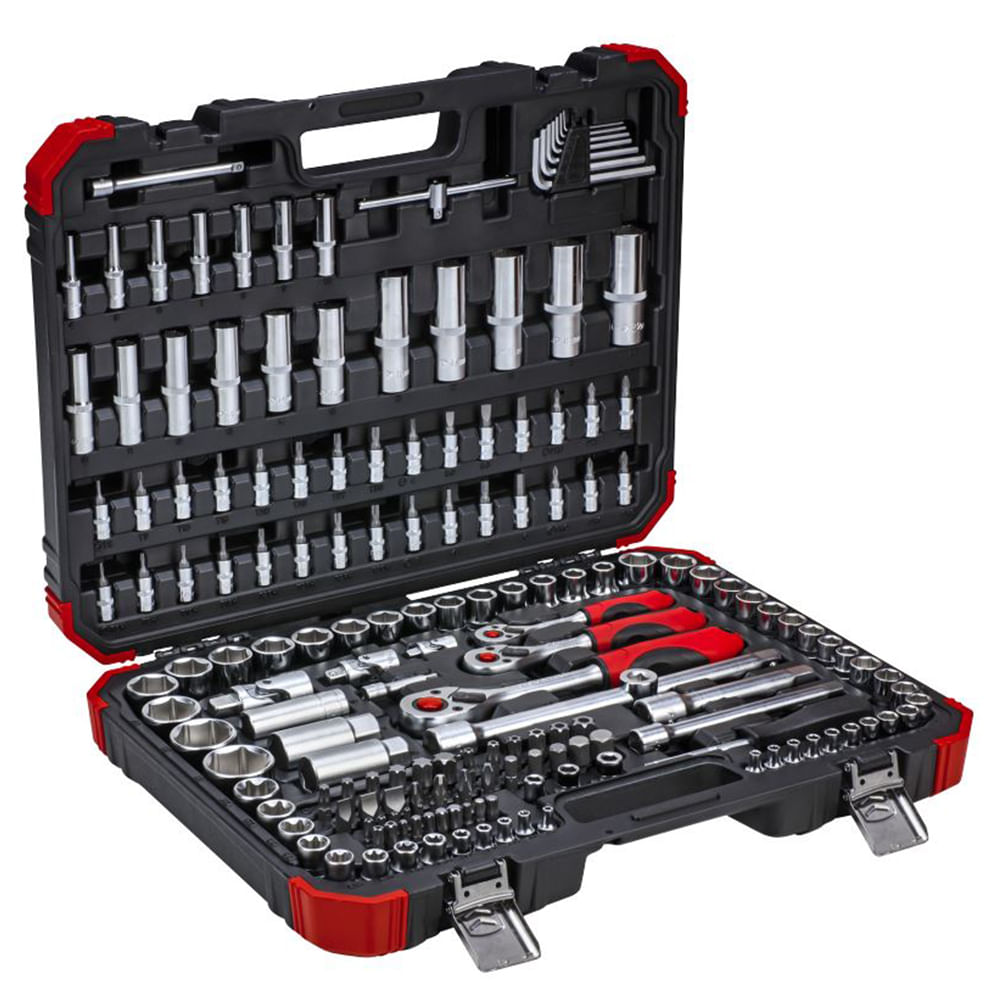 Jogo de Soquete Sextavado Encaixe 1/4 - 3/8 - 1/2 Kit 172 peças