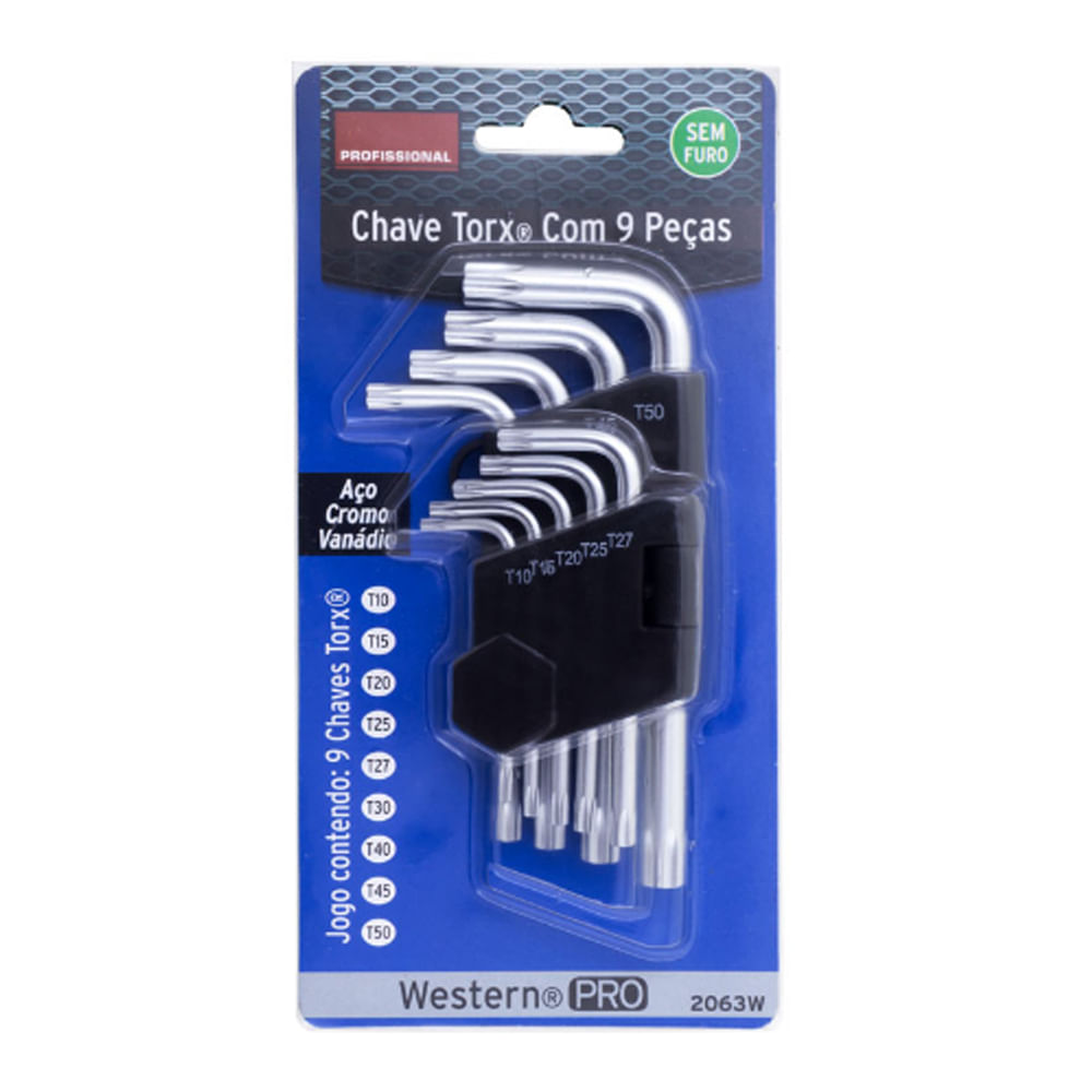 Jogo de Chave Torx em L T-10 A T-50 com 9 Pecas - 2063W - Western