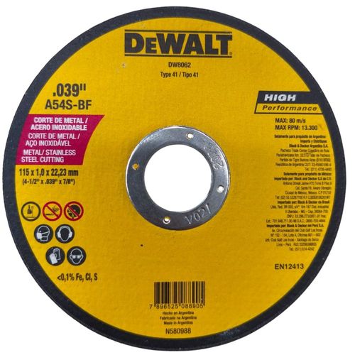 Disco De Corte Fino P/Inox 4.1/2" X 1.0 X 7/8" - Dw8062 - Dewalt